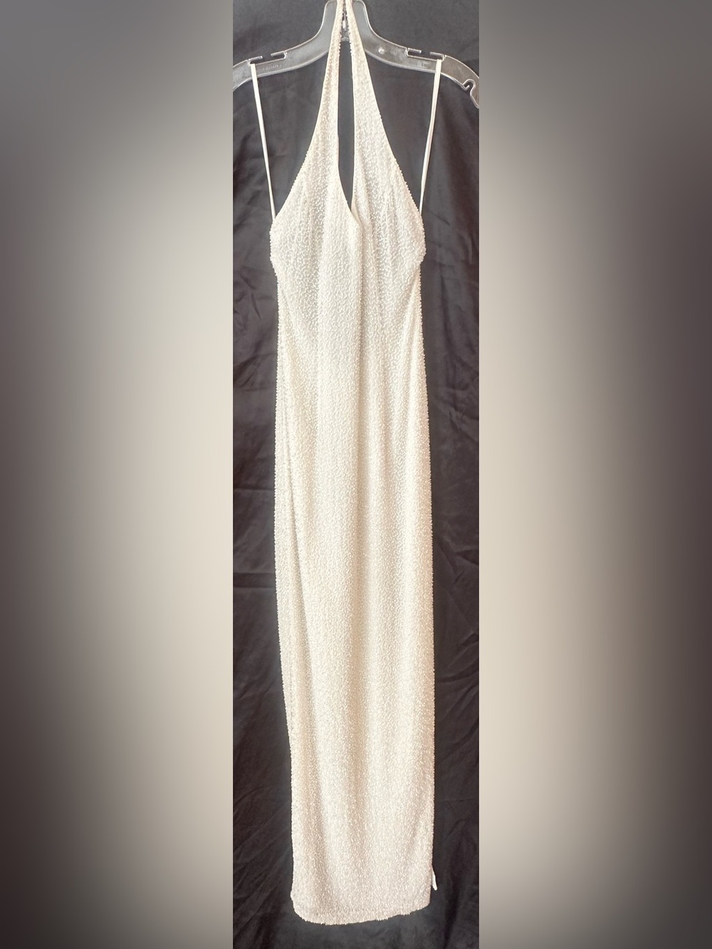 Elegant White 100% silk beaded Halter gown Never worn from “The Mint” on Melrose
